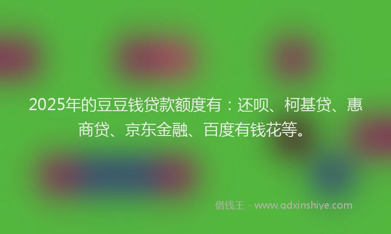 2025年的豆豆钱贷款额度有：还呗、柯基贷、惠商贷、京东金融、百度有钱花等。
