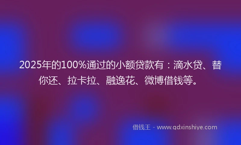 2025年的100%通过的小额贷款有：滴水贷、替你还、拉卡拉、融逸花、微博借钱等。