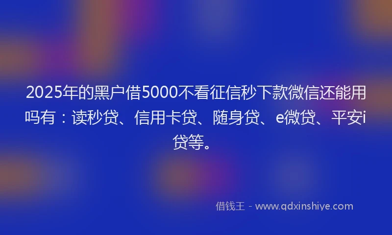2025年的黑户借5000不看征信秒下款微信还能用吗有：读秒贷、信用卡贷、随身贷、e微贷、平安i贷等。