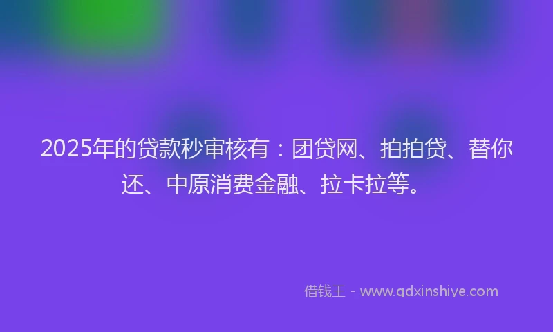 2025年的贷款秒审核有：团贷网、拍拍贷、替你还、中原消费金融、拉卡拉等。