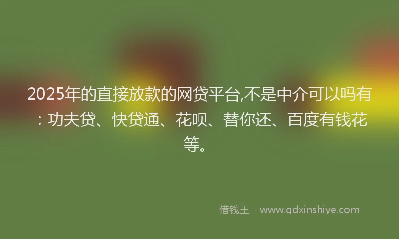 2025年的直接放款的网贷平台,不是中介可以吗有：功夫贷、快贷通、花呗、替你还、百度有钱花等。