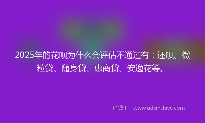 2025年的花呗为什么会评估不通过有：还呗、微粒贷、随身贷、惠商贷、安逸花等。