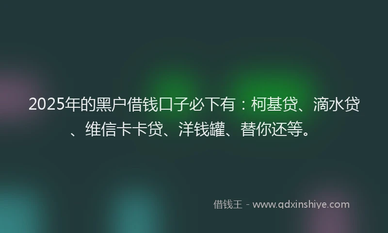 2025年的黑户借钱口子必下有：柯基贷、滴水贷、维信卡卡贷、洋钱罐、替你还等。