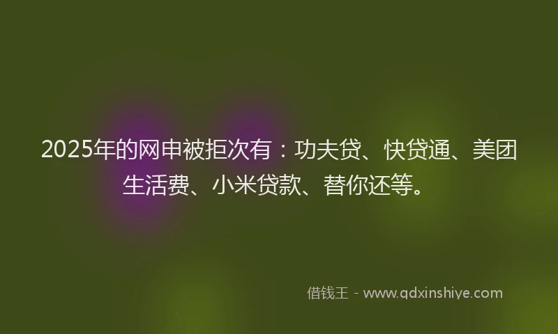 2025年的网申被拒次有：功夫贷、快贷通、美团生活费、小米贷款、替你还等。