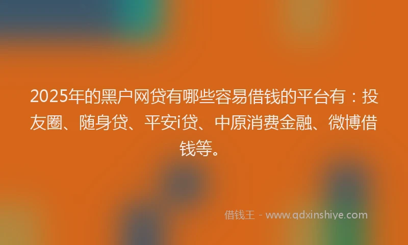 2025年的黑户网贷有哪些容易借钱的平台有：投友圈、随身贷、平安i贷、中原消费金融、微博借钱等。