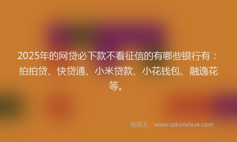 2025年的网贷必下款不看征信的有哪些银行有：拍拍贷、快贷通、小米贷款、小花钱包、融逸花等。