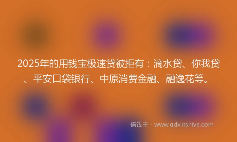 2025年的用钱宝极速贷被拒有：滴水贷、你我贷、平安口袋银行、中原消费金融、融逸花等。