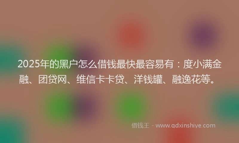 2025年的黑户怎么借钱最快最容易有：度小满金融、团贷网、维信卡卡贷、洋钱罐、融逸花等。