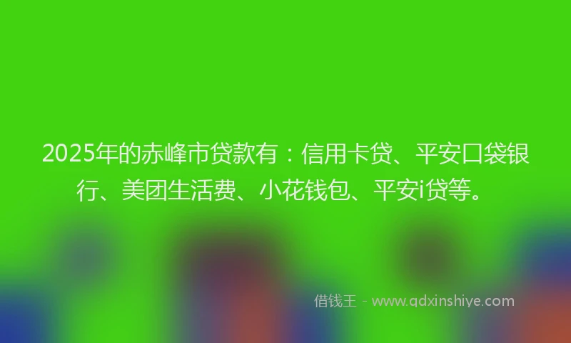 2025年的赤峰市贷款有：信用卡贷、平安口袋银行、美团生活费、小花钱包、平安i贷等。