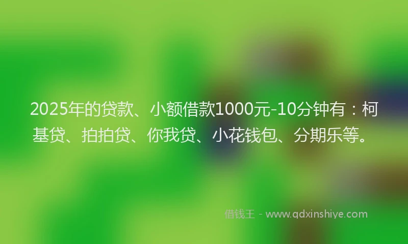 2025年的贷款、小额借款1000元-10分钟有：柯基贷、拍拍贷、你我贷、小花钱包、分期乐等。