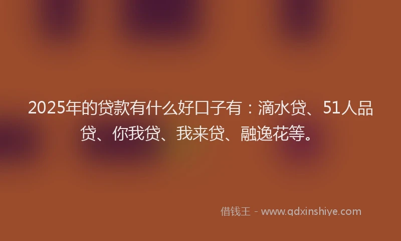 2025年的贷款有什么好口子有：滴水贷、51人品贷、你我贷、我来贷、融逸花等。