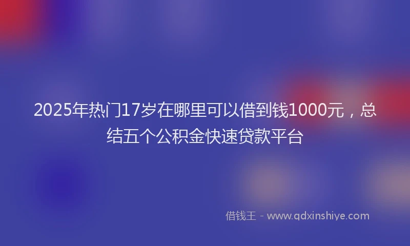 2025年热门17岁在哪里可以借到钱1000元，总结五个公积金快速贷款平台