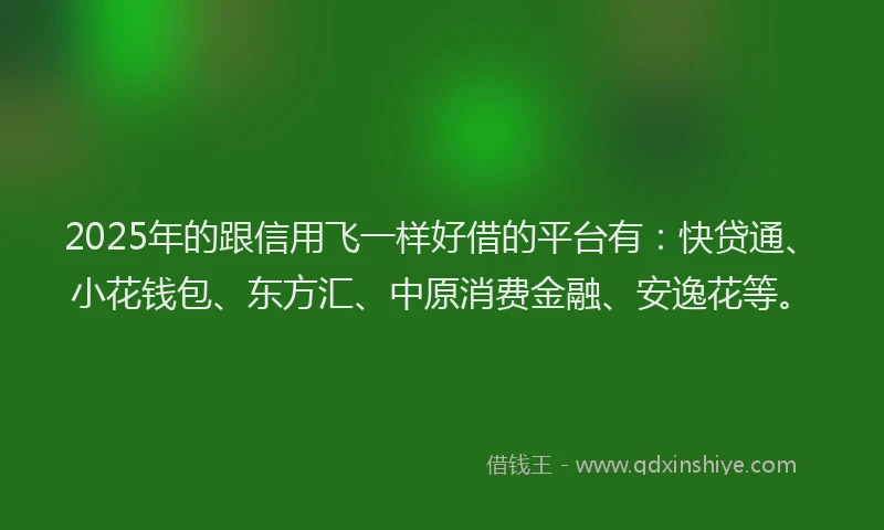 2025年的跟信用飞一样好借的平台有：快贷通、小花钱包、东方汇、中原消费金融、安逸花等。