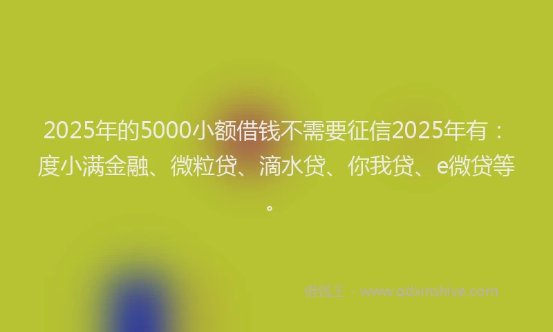 2025年的5000小额借钱不需要征信2025年有：度小满金融、微粒贷、滴水贷、你我贷、e微贷等。