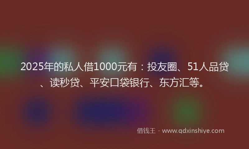 2025年的私人借1000元有：投友圈、51人品贷、读秒贷、平安口袋银行、东方汇等。
