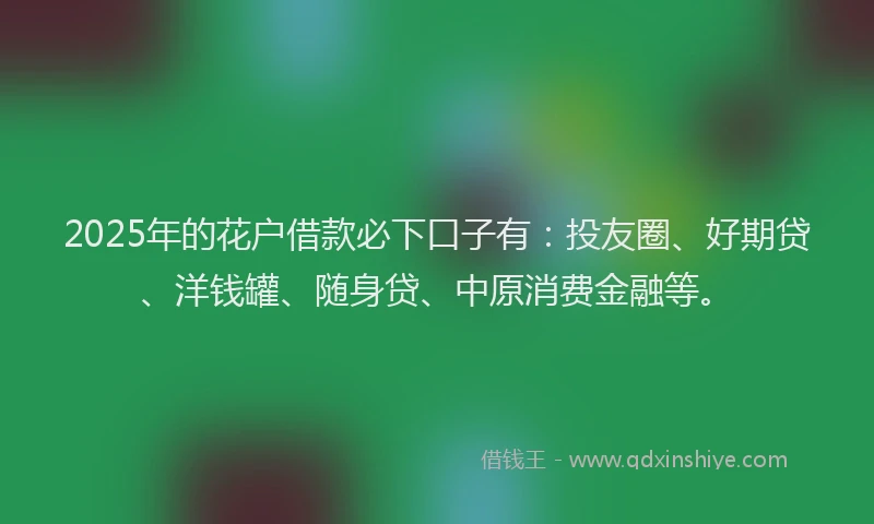 2025年的花户借款必下口子有：投友圈、好期贷、洋钱罐、随身贷、中原消费金融等。