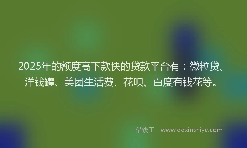 2025年的额度高下款快的贷款平台有：微粒贷、洋钱罐、美团生活费、花呗、百度有钱花等。
