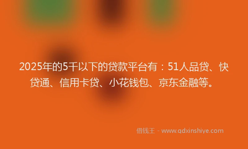 2025年的5千以下的贷款平台有：51人品贷、快贷通、信用卡贷、小花钱包、京东金融等。