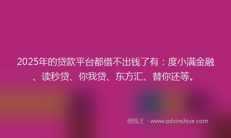 2025年的贷款平台都借不出钱了有：度小满金融、读秒贷、你我贷、东方汇、替你还等。
