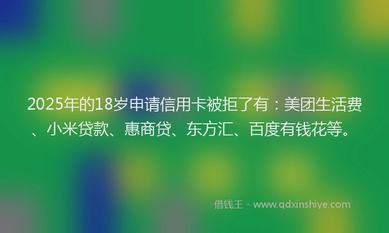 2025年的18岁申请信用卡被拒了有：美团生活费、小米贷款、惠商贷、东方汇、百度有钱花等。