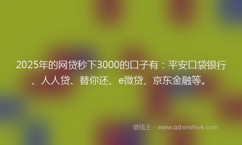 2025年的网贷秒下3000的口子有：平安口袋银行、人人贷、替你还、e微贷、京东金融等。