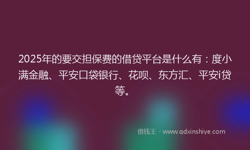 2025年的要交担保费的借贷平台是什么有：度小满金融、平安口袋银行、花呗、东方汇、平安i贷等。