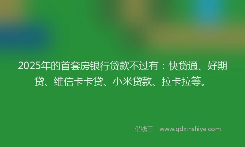 2025年的首套房银行贷款不过有：快贷通、好期贷、维信卡卡贷、小米贷款、拉卡拉等。