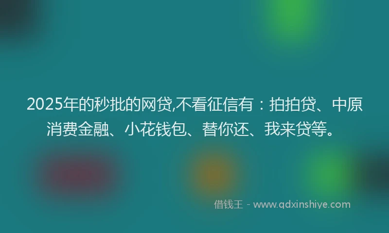 2025年的秒批的网贷,不看征信有：拍拍贷、中原消费金融、小花钱包、替你还、我来贷等。