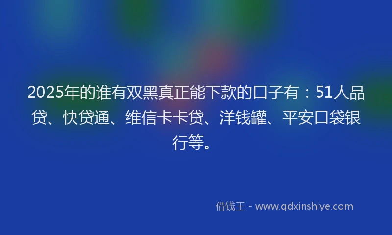2025年的谁有双黑真正能下款的口子有：51人品贷、快贷通、维信卡卡贷、洋钱罐、平安口袋银行等。