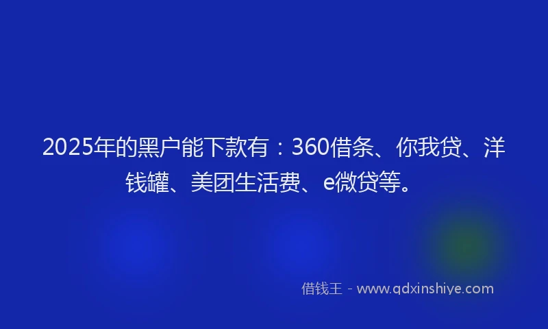 2025年的黑户能下款有：360借条、你我贷、洋钱罐、美团生活费、e微贷等。