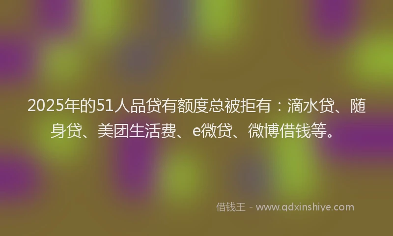 2025年的51人品贷有额度总被拒有：滴水贷、随身贷、美团生活费、e微贷、微博借钱等。