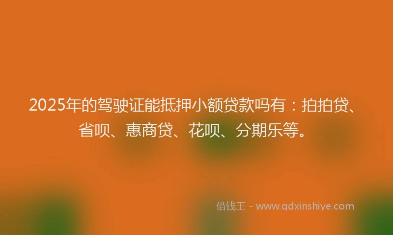 2025年的驾驶证能抵押小额贷款吗有：拍拍贷、省呗、惠商贷、花呗、分期乐等。