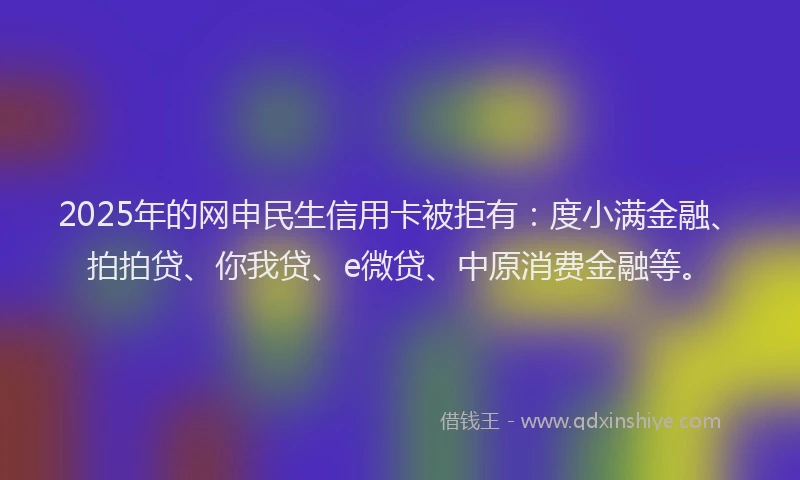 2025年的网申民生信用卡被拒有：度小满金融、拍拍贷、你我贷、e微贷、中原消费金融等。