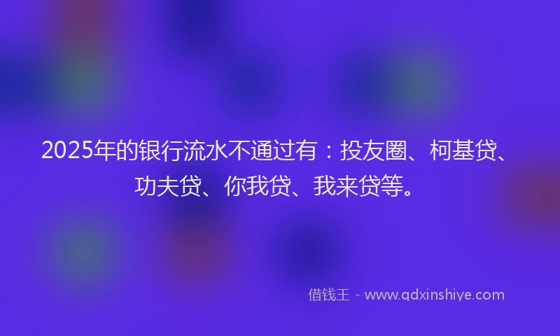 2025年的银行流水不通过有：投友圈、柯基贷、功夫贷、你我贷、我来贷等。