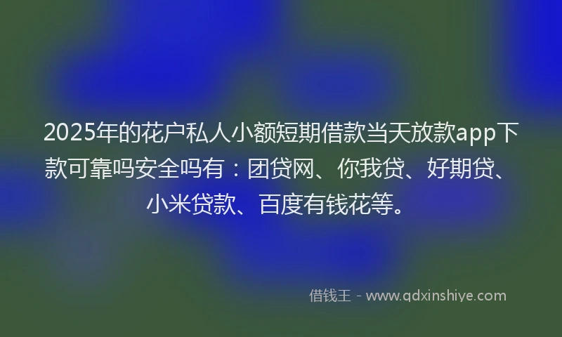 2025年的花户私人小额短期借款当天放款app下款可靠吗安全吗有：团贷网、你我贷、好期贷、小米贷款、百度有钱花等。