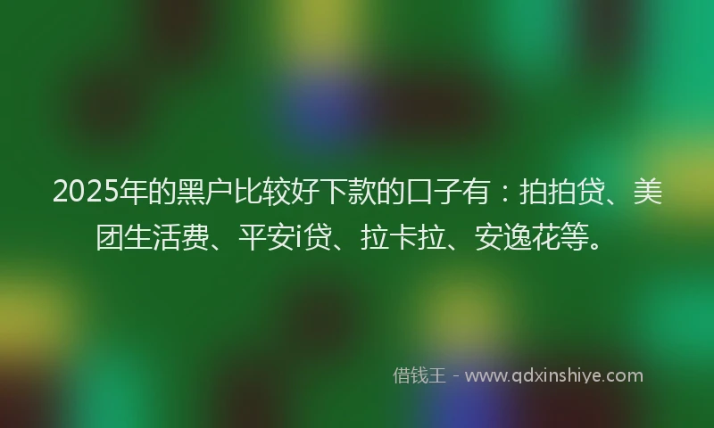 2025年的黑户比较好下款的口子有：拍拍贷、美团生活费、平安i贷、拉卡拉、安逸花等。