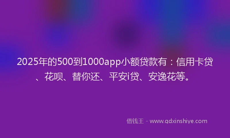 2025年的500到1000app小额贷款有：信用卡贷、花呗、替你还、平安i贷、安逸花等。