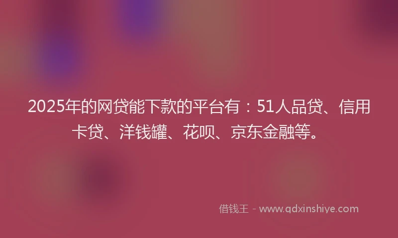 2025年的网贷能下款的平台有：51人品贷、信用卡贷、洋钱罐、花呗、京东金融等。