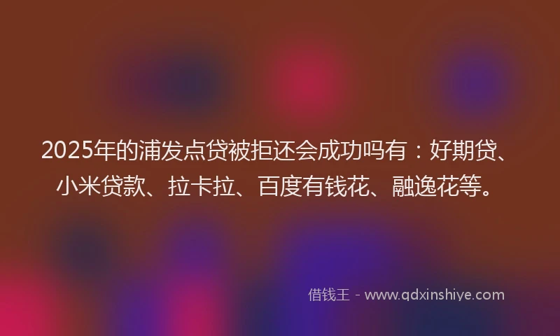 2025年的浦发点贷被拒还会成功吗有：好期贷、小米贷款、拉卡拉、百度有钱花、融逸花等。
