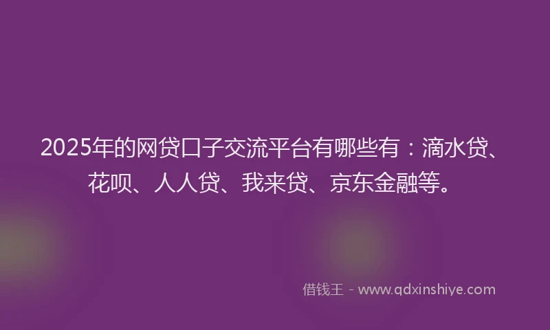 2025年的网贷口子交流平台有哪些有：滴水贷、花呗、人人贷、我来贷、京东金融等。