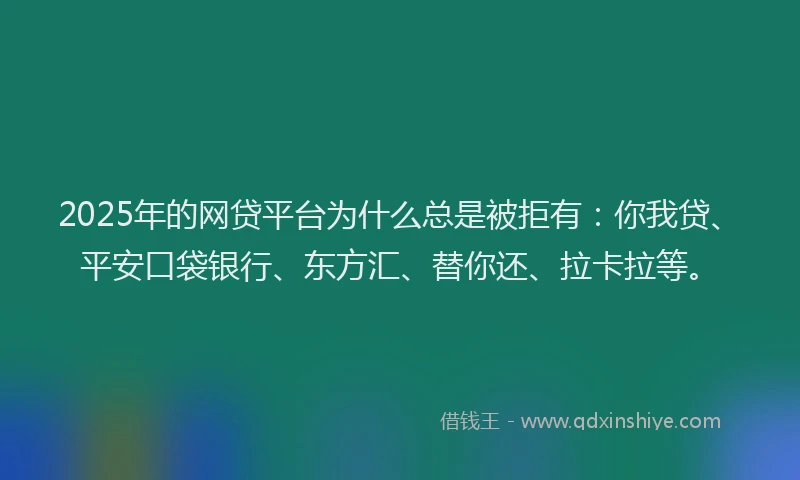 2025年的网贷平台为什么总是被拒有：你我贷、平安口袋银行、东方汇、替你还、拉卡拉等。
