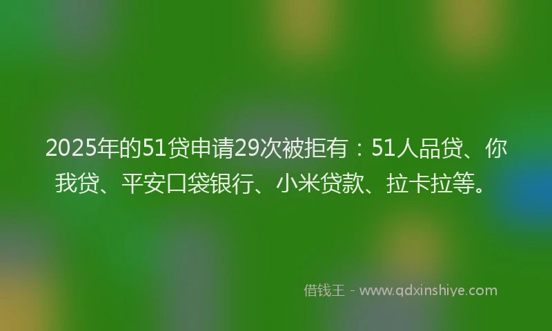 2025年的51贷申请29次被拒有：51人品贷、你我贷、平安口袋银行、小米贷款、拉卡拉等。