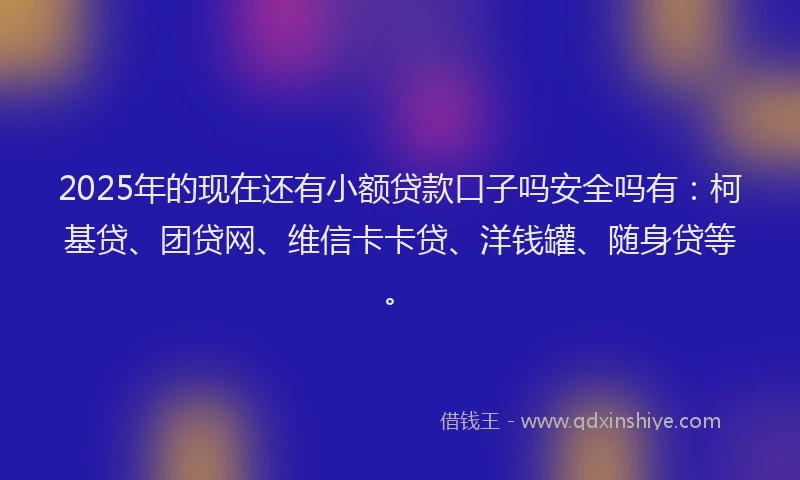 2025年的现在还有小额贷款口子吗安全吗有：柯基贷、团贷网、维信卡卡贷、洋钱罐、随身贷等。
