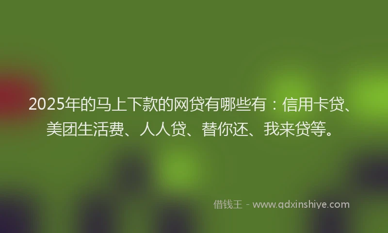 2025年的马上下款的网贷有哪些有：信用卡贷、美团生活费、人人贷、替你还、我来贷等。
