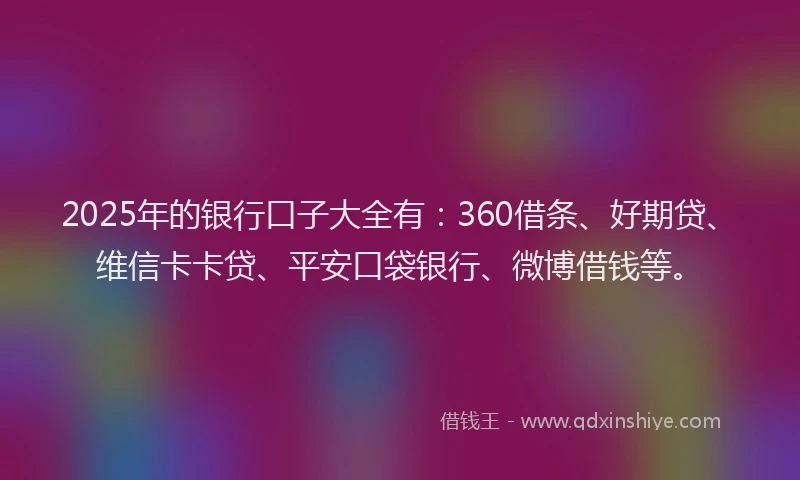 2025年的银行口子大全有：360借条、好期贷、维信卡卡贷、平安口袋银行、微博借钱等。