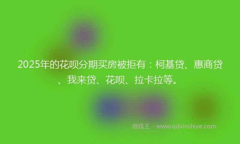 2025年的花呗分期买房被拒有：柯基贷、惠商贷、我来贷、花呗、拉卡拉等。
