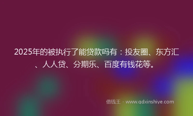 2025年的被执行了能贷款吗有：投友圈、东方汇、人人贷、分期乐、百度有钱花等。