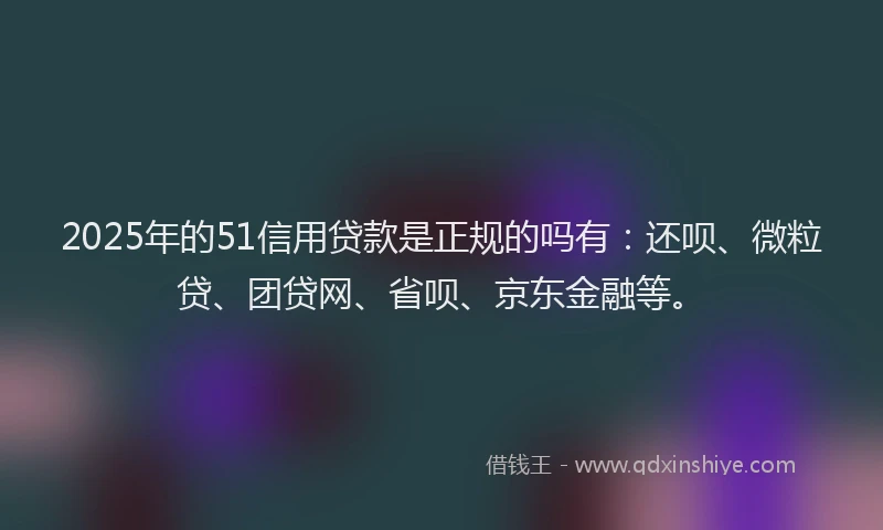 2025年的51信用贷款是正规的吗有：还呗、微粒贷、团贷网、省呗、京东金融等。