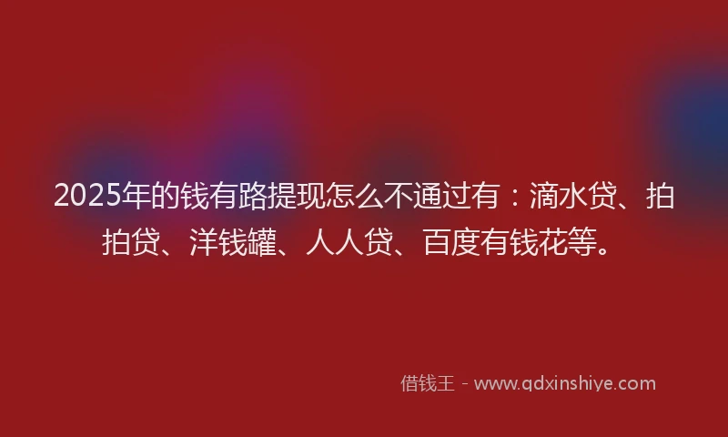2025年的钱有路提现怎么不通过有：滴水贷、拍拍贷、洋钱罐、人人贷、百度有钱花等。