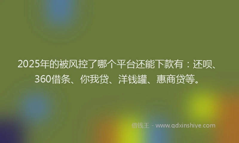 2025年的被风控了哪个平台还能下款有：还呗、360借条、你我贷、洋钱罐、惠商贷等。